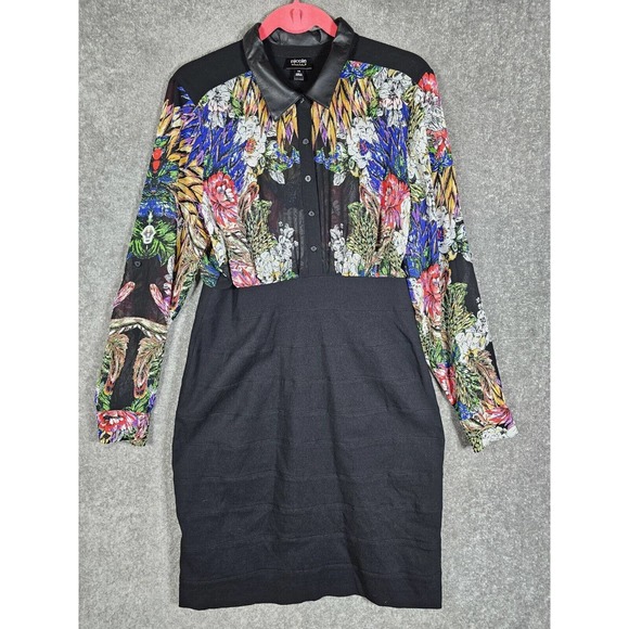 Nicole By Nicole Miller Black Floral Sheer 1/2 Button Fitted Dress Women Size 14 - Picture 1 of 11